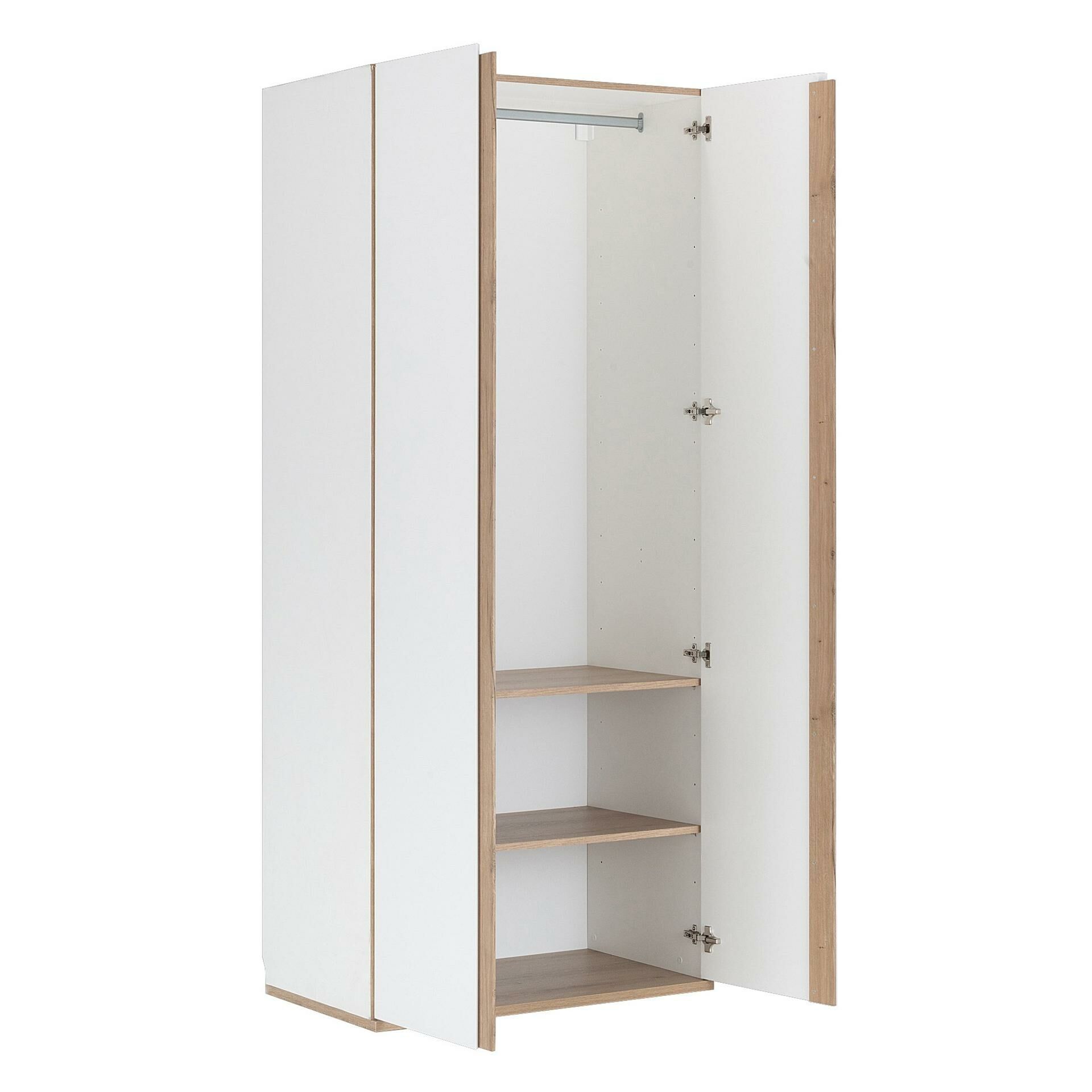 NESTOR - Armoire dressing d'angle avec 1 porte en bois effet chêne - blanc  H235xL96cm