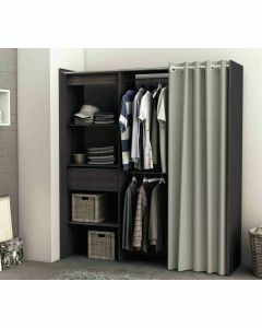 Placard extensible avec rideau "Chicago" en decor chêne vulcano