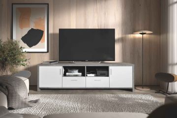 R05-2148-3 | Meuble tv DIXON 4 de 180cm en béton-blanc | Belfurn