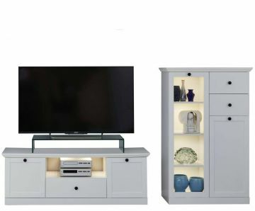TE_186098101 | 2 delige woonwand- tv meubel Baxter in witte melamine 235 x 129cm landelijke stijl | Belfurn