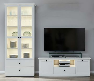TE_186098301 | 2 delige woonwand- tv meubel Baxter in witte melamine 235 x 196cm landelijke stijl | Belfurn
