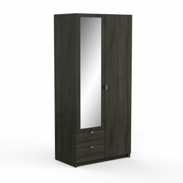 DE_454129 | 2 deurs kledingkast met spiegeldeur en lade Mellie ebony - 89x192cm | Belfurn