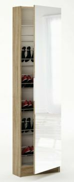 DE_305097 | Armoire à chaussures Zapatero à une porte avec miroir coloris chêne brossé | Belfurn
