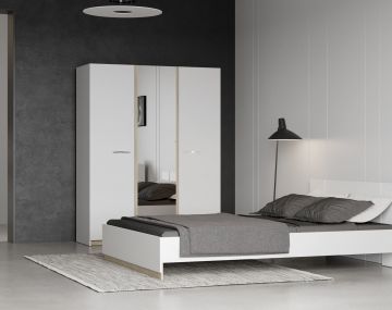 kledingkast WATSON – 3 deuren + spiegel – Wit mat / Eik Kronberg           