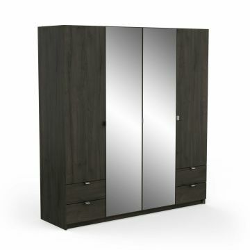 DE_454117 | 4 deurs kledingkast met 2 spiegeldeur en 4 lades Mellie ebony - 180x192cm | Belfurn