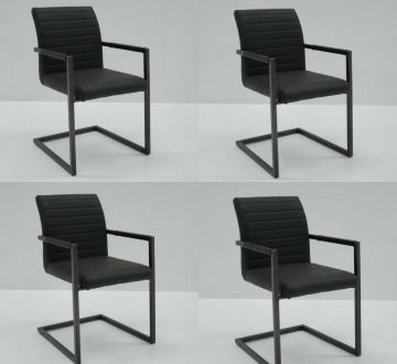 I02_PDC-054-boris_lijn-GR | Lot de 4 chaises accoudoir Boris ligné éco-cuir gris ligné | Belfurn