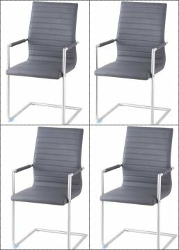 O01-4_x_stoel_S61 | Lot de 4 chaises S61 avec accoudoirs en eco-cuir gris | Belfurn
