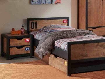 VI-AXCO12 | Bed met nachtkastje ALEx90 x 200cm zwart gelakt,  bruin getint in loftstijl | Belfurn