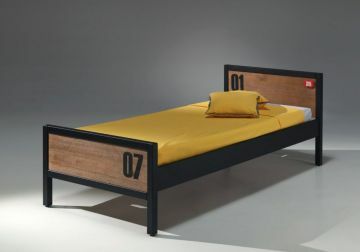 VI-AXBE9019 | Bed ALEX 90 x 200cm zwart gelakt,  bruin getint in loftstijl | Belfurn