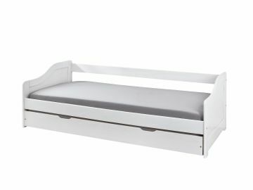 IL20900215 | Lit banquette 90x200cm avec tiroir-lit LEONIE en pin massif teinté en blanc. | Belfurn