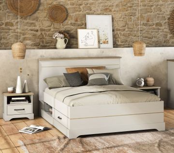 DE_ 210794 | Cottage Bed met opberging 140X190/200CM  2 lades + 2 vakken - wit en eiken | Belfurn
