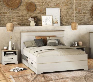 DE_ 210795 | Cottage Bed met opberging 160X200 2 lades + 2 vakken - wit en eiken | Belfurn