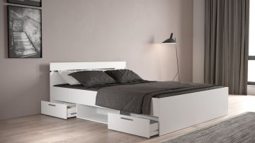 Bed Michigan wit van 140x200 met 2 lades en een open vak