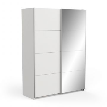 Armoire Fast4 – 2 portes coulissantes + miroir – 150 cm – blanc mat