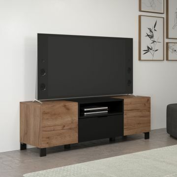 TE_2119320E3 | Kendo - meuble tv 144x47x40cm en melamine noyer et noir | Belfurn