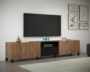 TE_2119323E3 | Kendo - meuble tv 227x47x40cm en melamine noyer et noir | Belfurn