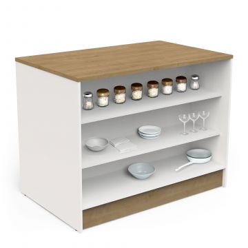 Keuken Keukeneiland COTTAGE 120 cm in witte melamine met bruin bovenblad Wit-bruin 75x120 cm – stijlvol en praktisch
