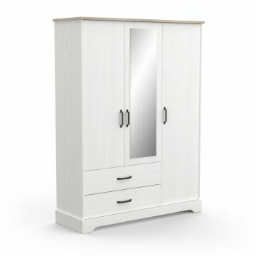 Kasten met draaideuren Cottage Kledingkast 3 deuren en 1 spiegel - 150cm - wit en eiken Wit / Eik met relief 3D sonoma 57x148 cm – stijlvol en praktisch