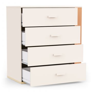 Ladekast CAMILLIA met 4 lades – Terracotta/Beige/Eik
