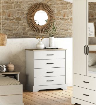 DE_ 210792 | Cottage commode 4 tiroirs coloris blanc et chêne | Belfurn