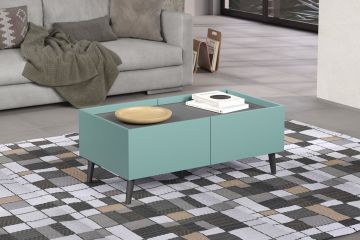 TE_221011831 | Melton - table basse 110x60x44cm en turquoise et antracite | Belfurn