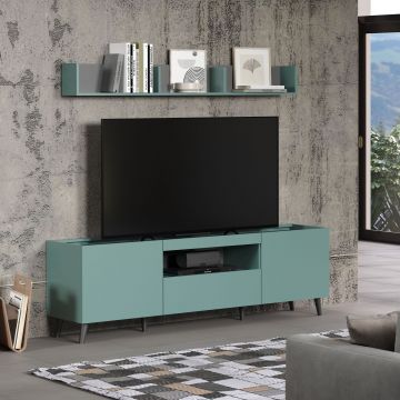 TE_221032631 | Melton - ensemble de meuble tv et étagère murale 181x175x42cm en turquoise et antracite | Belfurn