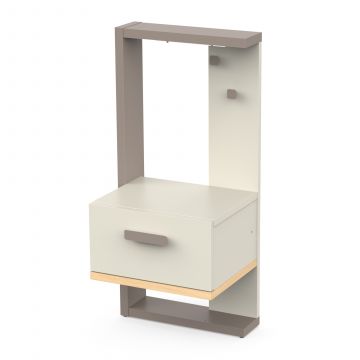 Nachtkastje CAMILLIA met 1 lade en LED-verlichting – Argile/Grijs/Eik