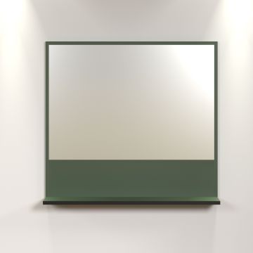 PureBliss – Wandspiegel met legplank 80cm in groen/zwart melamine – B/H/D: 80 x 74 x 14 cm