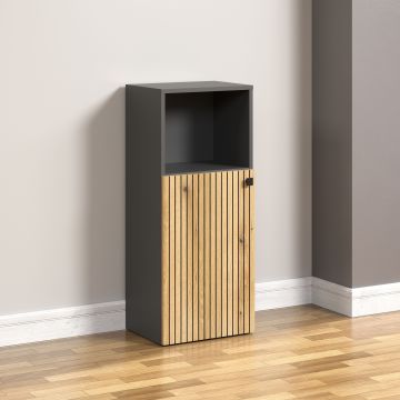 PureBliss – Lage kast 40cm in antraciet/Evoke Eik/zwart melamine – B/H/D: 40 x 95 x 31 cm