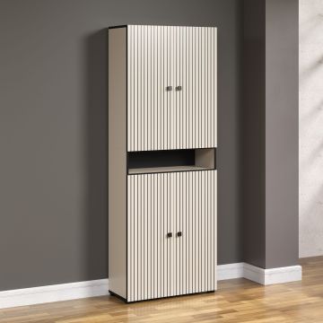PureBliss – kolomkast 70cm met nis in kashmir lichtgrijs/zwart melamine – B/H/D: 70 x 186 x 31 cm