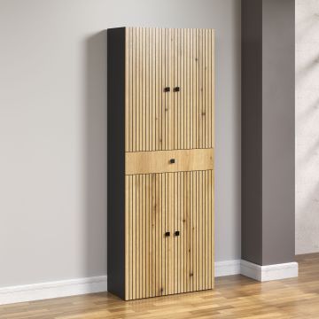 PureBliss – kolomkast 70cm in antraciet/Evoke Eik/zwart melamine – B/H/D: 70 x 186 x 31 cm