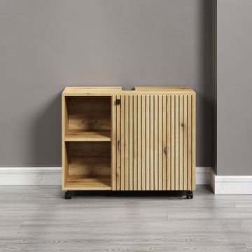 PureBliss – Onderkast voor wasbak 80cm in Evoke Eik op wieltjes – B/H/D: 80 x 64 x 42 cm