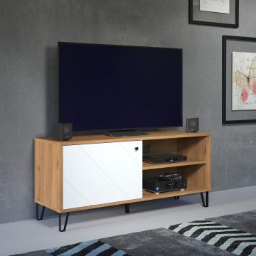 TE_ 210232007 | Touch - meuble TV  123x56x40cm en chêne artisan et mélamine blanc | Belfurn