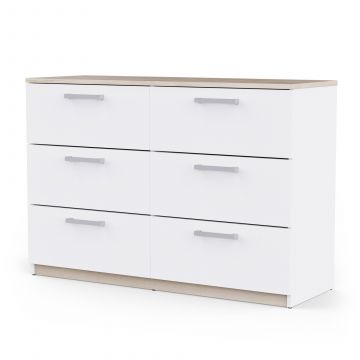 Commode WATSON – 6 lades (3+3) – Wit mat / Eik Kronberg