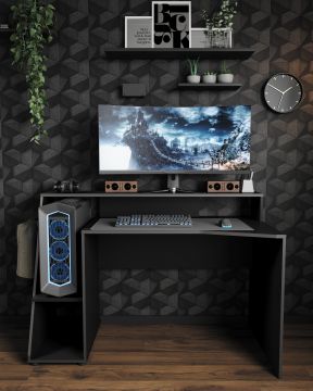 Bureau Gaming "acces" en melamine noir