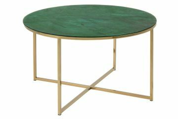 ACT- 0000077195 | Tova salontafel rond Ø:80 cm glazen bovenblad met groene marmerprint op goud kleurig frame | Belfurn
