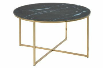 ACT- 0000091887 | Tova salontafel rond Ø:80 cm glazen bovenblad met zwarte marmerprint op goud kleurig frame | Belfurn