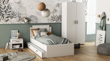 1-persoonsbed Life - Bedkader 90X190/200cm - melamine wit Wit 204x94 cm – stijlvol en praktisch