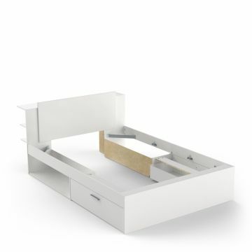 DE_ 385307 | Life - Cadre de lit avec tiroirs de rangement 140X190/200cm - mélamine blanc | Belfurn
