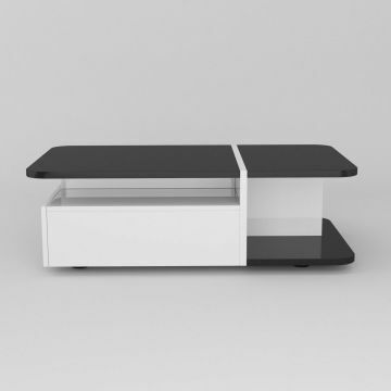 SCI_19SB2901 | TIAGO zwart-witte hoogglanslak - salontafel 120x70cm met 1 lade | Belfurn
