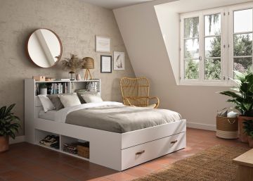 DI_1E21002 | Cadre de lit avec rangement SABIA 140x190cm blanc | Belfurn