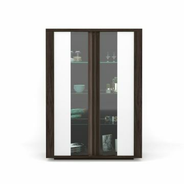 AROLLA bruin hout-wit - vitrinekast 130cm met 2 deuren en led verlichting