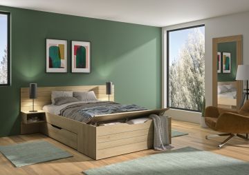 DI_1E71016 | Cadre de lit avec coffre de rangement Delta 140x190cm chêne blond | Belfurn
