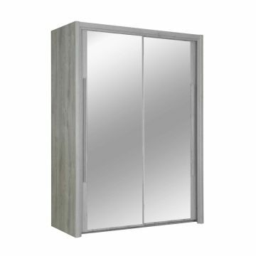 Kinder kledingkast Cyrus grijze eik kledingkast 2 schuifdeuren 180cm Grijze eik 63x231 cm – stijlvol en praktisch