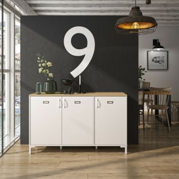 DI_1E17060 | Manchester - dressoir 136cm 3 deuren kleur wit met helvezia eik | Belfurn