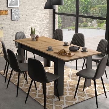 DI_1E16040 | Manchester - table rectangulaire 160 cm avec allonge de 40 cm couleur noir et chêne helvezia | Belfurn