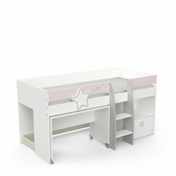 1-persoonsbed Etoile hoogslaper 90X200cm melamine wit-roze Multicolor 109x203 cm – stijlvol en praktisch
