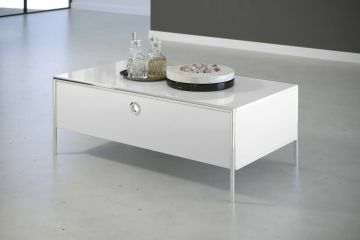TE_195211601 | Infinity - table basse en laque blanche avec profils chromé | Belfurn