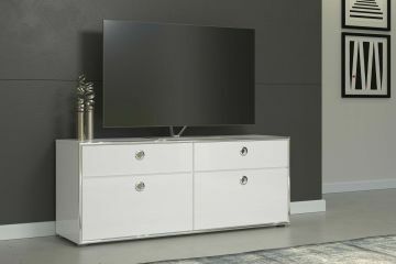 TE_195285001 | Infinity - meuble tv 147 cm  en laque blanche avec des profils chromé | Belfurn