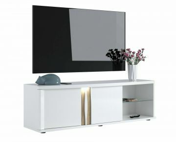 SCI_22SA3320 | STEADY blanc - chêne- meuble tv hifi 180cm avec 2 portes éclairage Led inclus | Belfurn